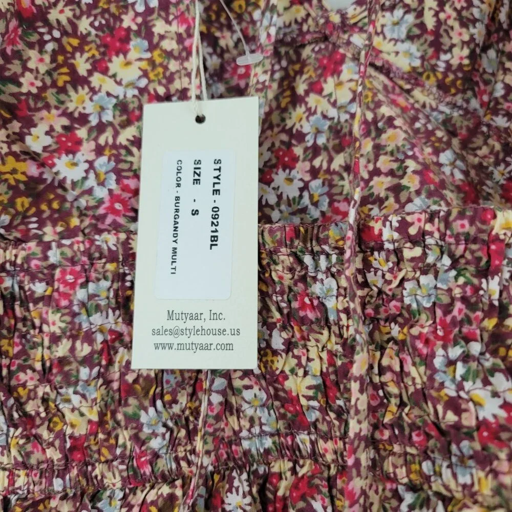 Sim & Sam Sz S Floral Daisy Short Puff Sleeve Crop Top Cotton Boho Cottagecore - Picture 7 of 10